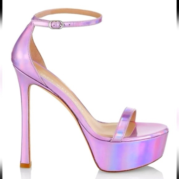 Stuart Weitzman Nudistcurve Hollywood Pink Iridescent Heels 8.5 Platform Sandals - Picture 1 of 12